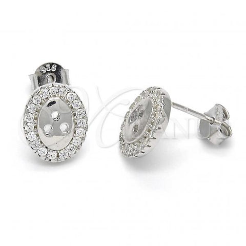 Sterling Silver Stud Earring, with White Cubic Zirconia, Polished, Rhodium Finish, 02.186.0107