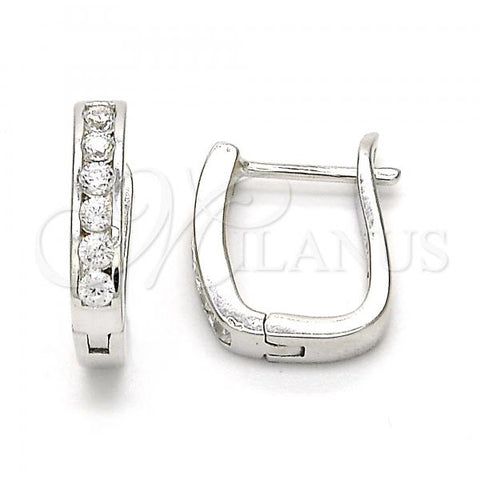 Sterling Silver Huggie Hoop, with White Cubic Zirconia, Polished, Rhodium Finish, 02.186.0042.10