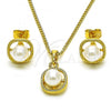 Oro Laminado Earring and Pendant Adult Set, Gold Filled Style with Ivory Pearl, Polished, Golden Finish, 10.379.0073