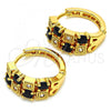 Oro Laminado Huggie Hoop, Gold Filled Style with Black and White Cubic Zirconia, Polished, Golden Finish, 02.266.0031.1.20