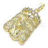 Oro Laminado Religious Pendant, Gold Filled Style Jesus Design, with White Crystal, Golden Finish, 5.187.002