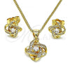 Oro Laminado Earring and Pendant Adult Set, Gold Filled Style Love Knot Design, with White Micro Pave and White Cubic Zirconia, Polished, Golden Finish, 10.156.0448