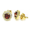 Oro Laminado Stud Earring, Gold Filled Style with Garnet Cubic Zirconia and White Micro Pave, Polished, Golden Finish, 02.210.0478.1