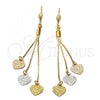 Oro Laminado Long Earring, Gold Filled Style Heart Design, Matte Finish, Tricolor, 5.094.003