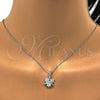 Sterling Silver Earring and Pendant Adult Set, Flower Design, with White Cubic Zirconia, Polished, Rhodium Finish, 10.281.0006