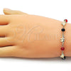 Oro Laminado Fancy Bracelet, Gold Filled Style Elephant Design, with Garnet and Black Crystal, Polished, Golden Finish, 03.213.0043.06