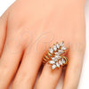 Oro Laminado Multi Stone Ring, Gold Filled Style Leaf Design, with White Cubic Zirconia, Polished, Golden Finish, 01.210.0031.08 (Size 8)