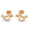 Sterling Silver Stud Earring, Bird Design, with White and Black Cubic Zirconia, Polished, Rose Gold Finish, 02.336.0021.1