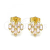 Oro Laminado Stud Earring, Gold Filled Style with Pink Cubic Zirconia, Polished, Golden Finish, 02.310.0053.1