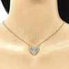 Oro Laminado Pendant Necklace, Gold Filled Style Heart Design, with White Micro Pave, Polished, Golden Finish, 04.156.0370.20