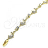 Oro Laminado Fancy Bracelet, Gold Filled Style Dolphin and Leaf Design, with White Micro Pave and White Cubic Zirconia, Polished, Golden Finish, 03.210.0145.08