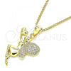 Oro Laminado Pendant Necklace, Gold Filled Style Angel and Heart Design, with White Micro Pave, Polished, Golden Finish, 04.156.0322.20