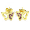 Oro Laminado Stud Earring, Gold Filled Style Butterfly Design, with Ruby Micro Pave, Polished, Golden Finish, 02.156.0466.1