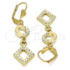 Oro Laminado Long Earring, Gold Filled Style with White Crystal, Polished, Golden Finish, 02.59.0130