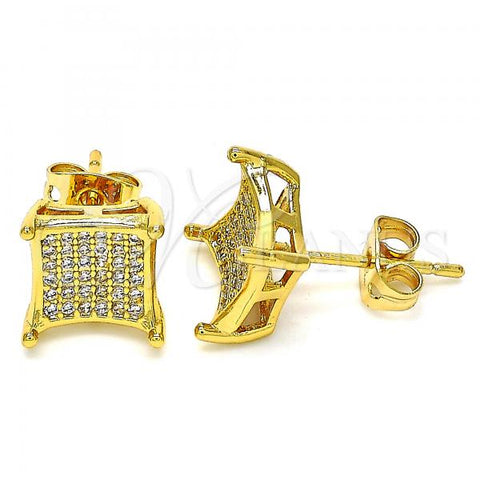 Oro Laminado Stud Earring, Gold Filled Style with White Micro Pave, Polished, Golden Finish, 02.342.0032