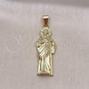 Oro Laminado Religious Pendant, Gold Filled Style San Judas Design, Diamond Cutting Finish, Golden Finish, 05.213.0148