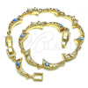Oro Laminado Fancy Bracelet, Gold Filled Style Moon and Evil Eye Design, with White Cubic Zirconia, Turquoise Enamel Finish, Golden Finish, 03.196.0003.07