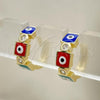 Oro Laminado Huggie Hoop, Gold Filled Style Evil Eye Design, with White Cubic Zirconia, Multicolor Enamel Finish, Golden Finish, 02.213.0192.3.15