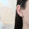 Oro Laminado Stud Earring, Gold Filled Style with White Micro Pave, Polished, Golden Finish, 02.156.0327