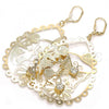 Oro Laminado Dangle Earring, Gold Filled Style Flower and Butterfly Design, with White Crystal, Polished, Golden Finish, 64.003