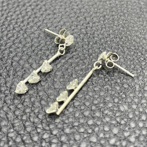 Sterling Silver Long Earring, with White Cubic Zirconia, Polished, Silver Finish, 02.401.0068