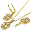 Oro Laminado Earring and Pendant Adult Set, Gold Filled Style with White Cubic Zirconia, Polished, Golden Finish, 10.287.0008
