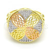 Oro Laminado Multi Stone Ring, Gold Filled Style Flower Design, with White Micro Pave, Polished, Tricolor, 01.26.0004.08 (Size 8)