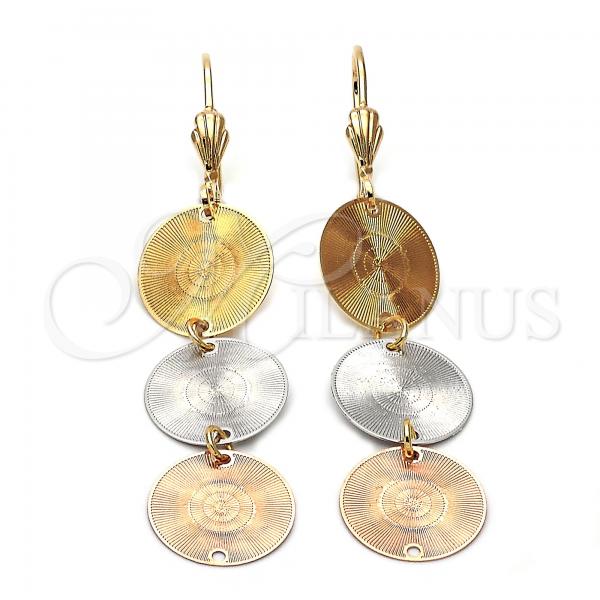 Oro Laminado Long Earring, Gold Filled Style Diamond Cutting Finish, Tricolor, 5.117.015