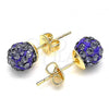 Oro Laminado Stud Earring, Gold Filled Style with Violet Crystal, Polished, Golden Finish, 02.63.2707.2