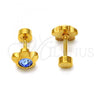 Stainless Steel Stud Earring, Flower Design, with Blue Topaz Crystal, Polished, Golden Finish, 02.271.0019.1
