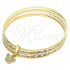 Oro Laminado Semanario Bangle, Gold Filled Style Butterfly Design, with White Crystal, Diamond Cutting Finish, Tricolor, 07.253.0008.06 (02 MM Thickness, Size 6 - 2.75 Diameter)
