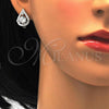 Sterling Silver Earring and Pendant Adult Set, Teardrop Design, with White Cubic Zirconia, Polished, Rhodium Finish, 10.175.0051