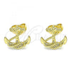 Oro Laminado Stud Earring, Gold Filled Style Anchor Design, with White Micro Pave, Polished, Golden Finish, 02.156.0570