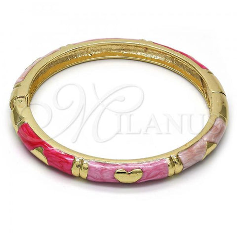 Oro Laminado Individual Bangle, Gold Filled Style Heart Design, Dark Pink Enamel Finish, Golden Finish, 07.246.0004.1.05 (07 MM Thickness, Size 5 - 2.50 Diameter)
