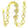 Sterling Silver Fancy Bracelet, Heart and Lock Design, with White Cubic Zirconia, Polished, Golden Finish, 03.369.0009.2.07