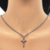 Rhodium Plated Pendant Necklace, Cross Design, with Garnet and White Cubic Zirconia, Polished, Rhodium Finish, 04.284.0008.5.22