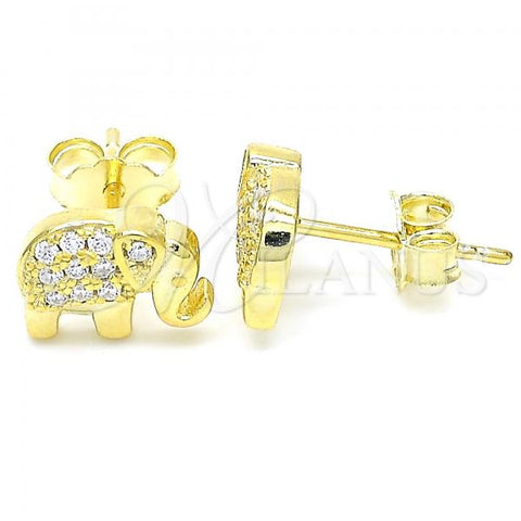Sterling Silver Stud Earring, Elephant Design, with White Cubic Zirconia, Polished, Golden Finish, 02.336.0167.2