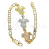 Oro Laminado Fancy Bracelet, Gold Filled Style Turtle Design, Polished, Tricolor, 03.63.1871.1.07