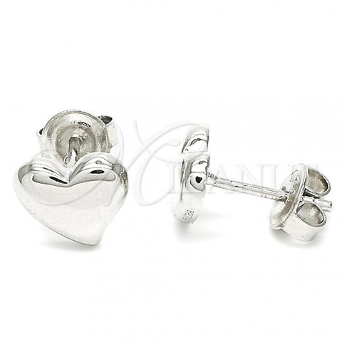 Sterling Silver Stud Earring, Heart Design, Polished, Rhodium Finish, 02.369.0019
