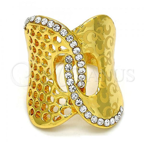 Oro Laminado Multi Stone Ring, Gold Filled Style with White Crystal, Polished, Golden Finish, 01.241.0011.10 (Size 10)