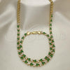 Oro Laminado Necklace and Bracelet, Gold Filled Style with Green and White Cubic Zirconia, Polished, Golden Finish, 06.284.0013.1