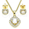 Oro Laminado Earring and Pendant Adult Set, Gold Filled Style with White Micro Pave, Polished, Golden Finish, 10.344.0011