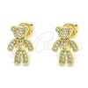 Oro Laminado Stud Earring, Gold Filled Style Teddy Bear Design, with White Micro Pave, Polished, Golden Finish, 02.156.0431