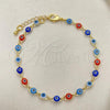 Oro Laminado Fancy Bracelet, Gold Filled Style Evil Eye Design, Multicolor Resin Finish, Golden Finish, 03.63.2212.07