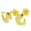 Sterling Silver Stud Earring, Dolphin Design, with Black and White Cubic Zirconia, Polished, Golden Finish, 02.336.0099.2