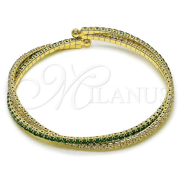 Oro Laminado Individual Bangle, Gold Filled Style with Green and White Cubic Zirconia, Polished, Golden Finish, 07.284.0003.1