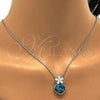 Rhodium Plated Pendant Necklace, Flower Design, with Indicolite Swarovski Crystals and White Micro Pave, Polished, Rhodium Finish, 04.239.0020.1.16