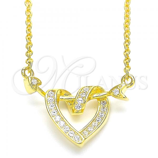Sterling Silver Pendant Necklace, Heart Design, with White Micro Pave, Polished, Golden Finish, 04.336.0020.2.16