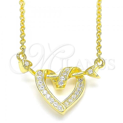 Sterling Silver Pendant Necklace, Heart Design, with White Micro Pave, Polished, Golden Finish, 04.336.0020.2.16