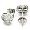 Sterling Silver Stud Earring, Heart Design, with White Micro Pave, Polished, Rhodium Finish, 02.336.0104